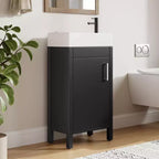 Meuble-lavabo de salle de bain autoportant de 40,6 cm - Armoire de rangement simple avec porte à fermeture douce et vasque intégrale pour petits espaces