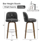 Tabourets de bar rembourrés pivotants Bekrvio 29, assise en cuir et dossier capitonné avec pieds en bois courbé, gris foncé