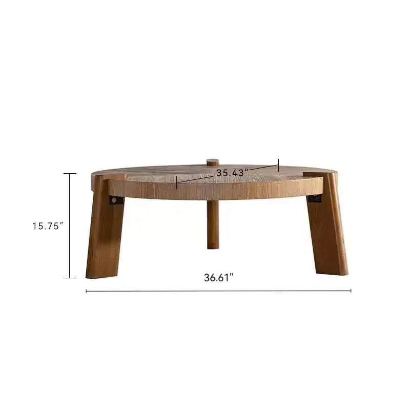 Table basse ronde chevrons JVNOXK de 36,61 pouces, style rustique avec pieds fuselés et finition en bois naturel vieilli, idéale pour le salon