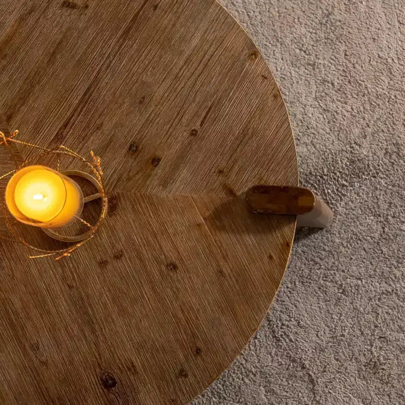 Table basse ronde chevrons JVNOXK de 36,61 pouces, style rustique avec pieds fuselés et finition en bois naturel vieilli, idéale pour le salon