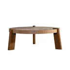 Table basse ronde chevrons JVNOXK de 36,61 pouces, style rustique avec pieds fuselés et finition en bois naturel vieilli, idéale pour le salon
