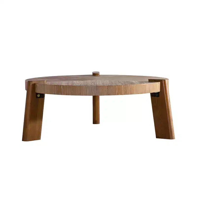 Table basse ronde chevrons JVNOXK de 36,61 pouces, style rustique avec pieds fuselés et finition en bois naturel vieilli, idéale pour le salon