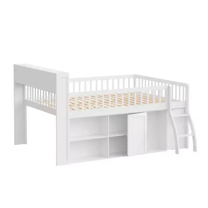 Lit mezzanine Polibi style loft moderne avec éclairage de tête de lit LED doux et grand espace de rangement
