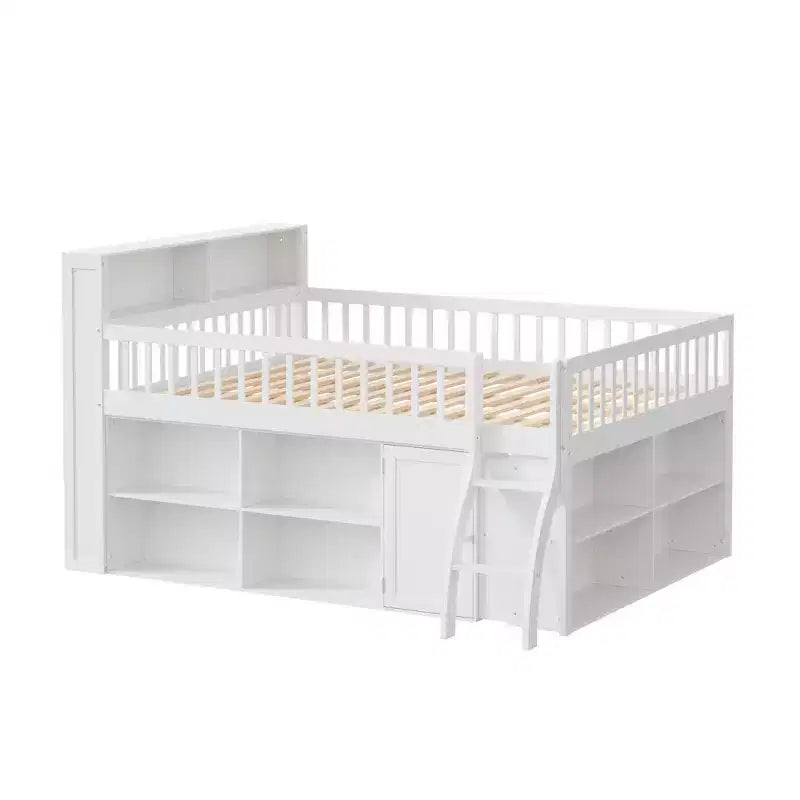 Lit mezzanine Polibi style loft moderne avec éclairage de tête de lit LED doux et grand espace de rangement