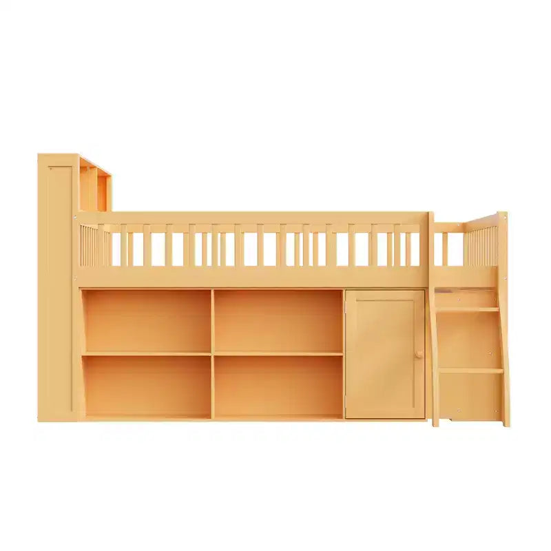 Lit mezzanine Polibi style loft moderne avec éclairage de tête de lit LED doux et grand espace de rangement