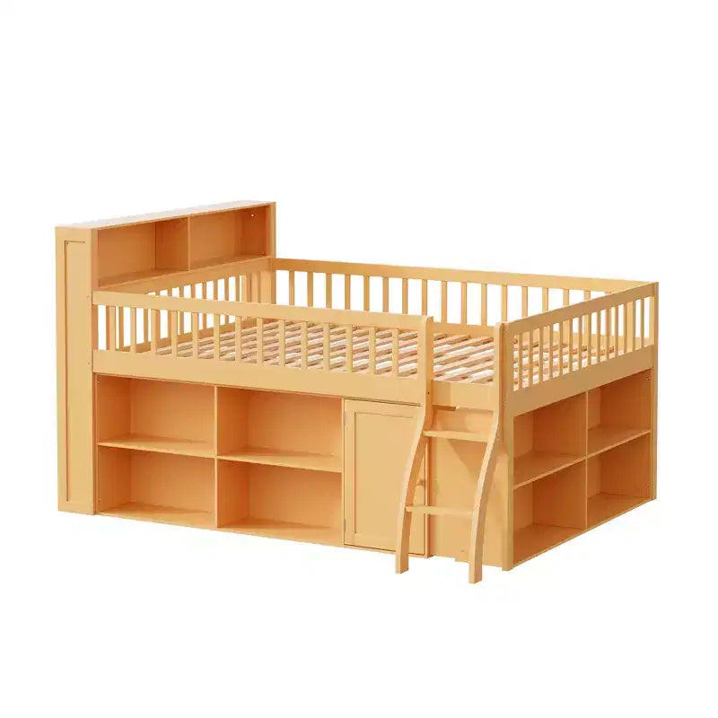 Lit mezzanine Polibi style loft moderne avec éclairage de tête de lit LED doux et grand espace de rangement