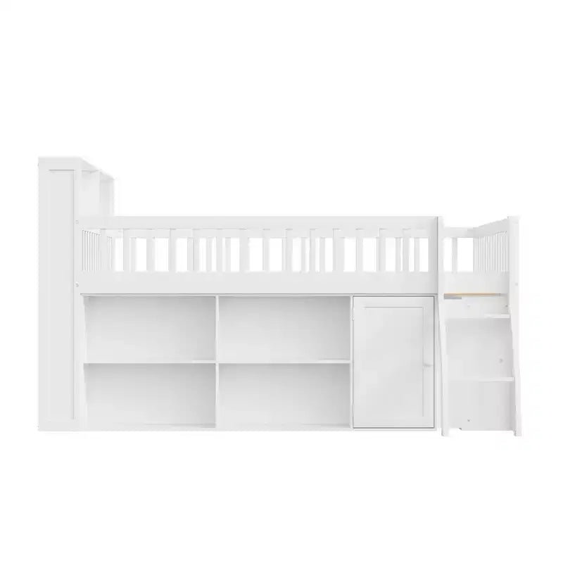 Lit mezzanine Polibi style loft moderne avec éclairage de tête de lit LED doux et grand espace de rangement