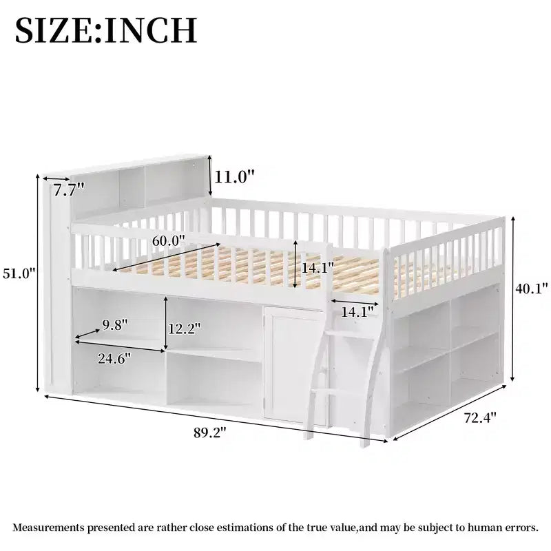 Lit mezzanine Polibi style loft moderne avec éclairage de tête de lit LED doux et grand espace de rangement