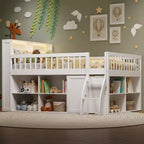 Lit mezzanine Polibi style loft moderne avec éclairage de tête de lit LED doux et grand espace de rangement