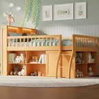 Polibi Modern Loft Bed with Soft LED Headboard Lighting & Ample Storage
