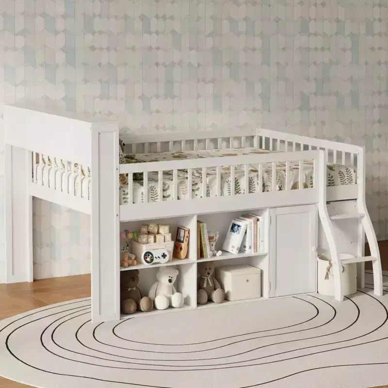 Lit mezzanine Polibi style loft moderne avec éclairage de tête de lit LED doux et grand espace de rangement