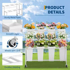 Présentoir à fleurs, charrette à fleurs à 3 niveaux avec 12 seaux ronds et roues, présentoir mobile pour jardin, mariage, magasin de fleurs