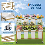 Présentoir à fleurs, charrette à fleurs à 3 niveaux avec 12 seaux ronds et roues, présentoir mobile pour jardin, mariage, magasin de fleurs