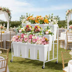 Présentoir à fleurs, charrette à fleurs à 3 niveaux avec 12 seaux ronds et roues, présentoir mobile pour jardin, mariage, magasin de fleurs