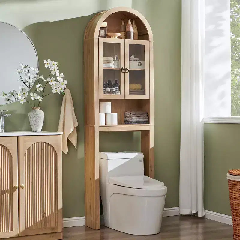 Meuble de rangement arqué au-dessus des toilettes avec portes en acrylique, étagère de salle de bain, meuble de salle de bain moderne avec étagère réglable