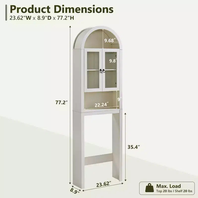 Meuble de rangement arqué au-dessus des toilettes avec portes en acrylique, étagère de salle de bain, meuble de salle de bain moderne avec étagère réglable
