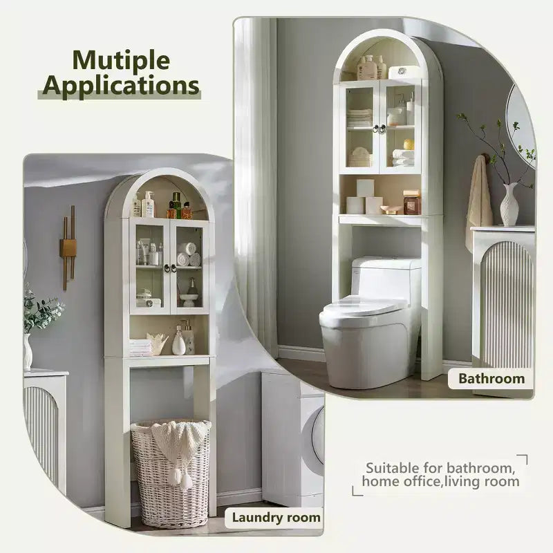 Meuble de rangement arqué au-dessus des toilettes avec portes en acrylique, étagère de salle de bain, meuble de salle de bain moderne avec étagère réglable