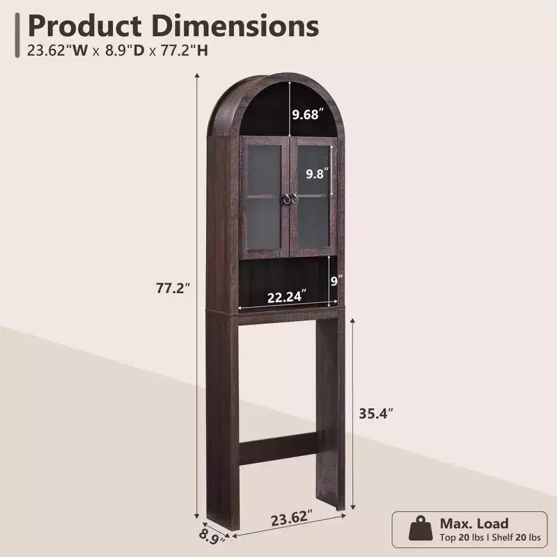 Meuble de rangement arqué au-dessus des toilettes avec portes en acrylique, étagère de salle de bain, meuble de salle de bain moderne avec étagère réglable