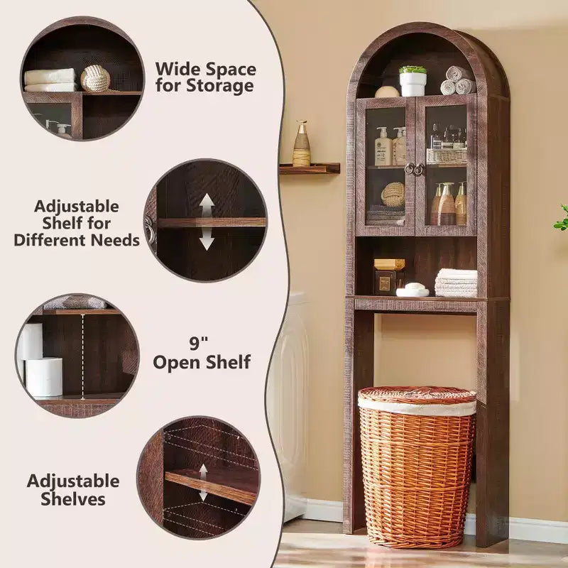 Meuble de rangement arqué au-dessus des toilettes avec portes en acrylique, étagère de salle de bain, meuble de salle de bain moderne avec étagère réglable