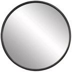 Uttermost Round Vanity Decorative Wall Mirror Modern Aged Black Gray Iron Banded Frame 44 Wide for Bathroom Bedroom Living Room