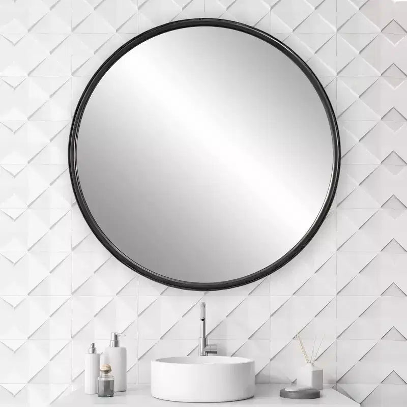 Miroir Mural Décoratif Rond Uttermost, Cadre en Fer Vieilli Noir Gris, 44 Pouces de Large, pour Salle de Bain, Chambre à Coucher, Salon