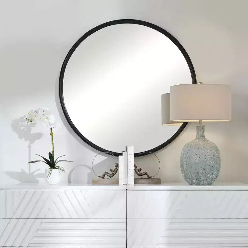 Miroir Mural Décoratif Rond Uttermost, Cadre en Fer Vieilli Noir Gris, 44 Pouces de Large, pour Salle de Bain, Chambre à Coucher, Salon