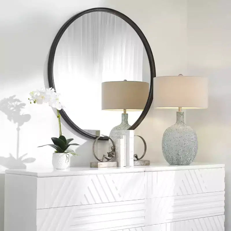 Miroir Mural Décoratif Rond Uttermost, Cadre en Fer Vieilli Noir Gris, 44 Pouces de Large, pour Salle de Bain, Chambre à Coucher, Salon