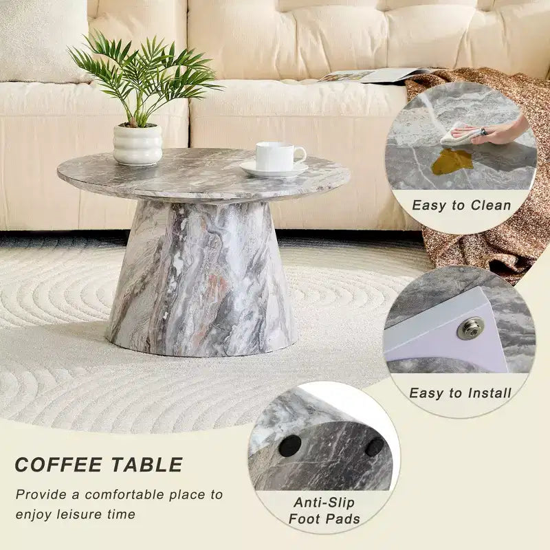Table basse ronde en bois à piédestal GDFStudio Naives 23
