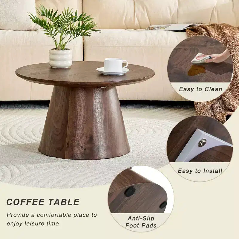 Table basse ronde en bois à piédestal GDFStudio Naives 23