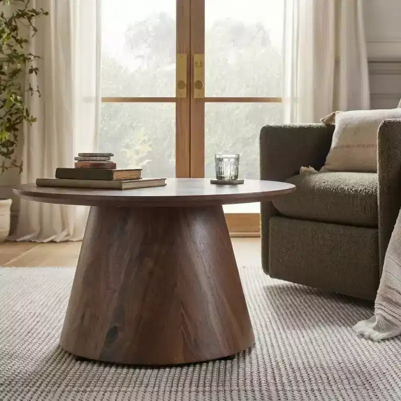 Table basse ronde en bois à piédestal GDFStudio Naives 23