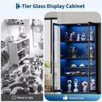 Vitrine en verre, vitrine 4 niveaux, vitrine avec capteur de corps humain, meuble de rangement d'angle pour objets de collection/jouets/livres