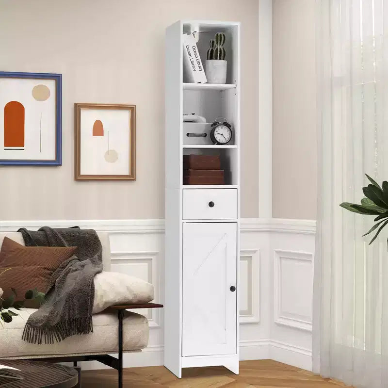 Acekool Armoire étroite de salle de bain 66 cm, porte simple avec tiroir, rangement peu encombrant, étagères réglables pour salle de bain, cuisine, salon