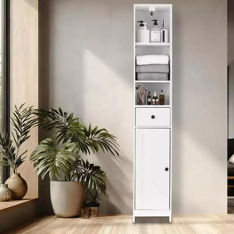 Acekool Armoire étroite de salle de bain 66 cm, porte simple avec tiroir, rangement peu encombrant, étagères réglables pour salle de bain, cuisine, salon