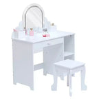 Coiffeuse et tabouret pour enfants avec miroir éclairé, coiffeuse de maquillage 2-en-1 avec tiroir et étagères ouvertes pour les filles de 3 ans et plus