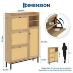 Meuble à Chaussures 3 Tiroirs Basculants avec Étagères à 5 Niveaux, Rangement à Chaussures en Rotin Naturel sur Pied pour Entrée, Couloir et Placard