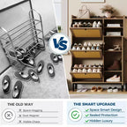 Meuble à Chaussures 3 Tiroirs Basculants avec Étagères à 5 Niveaux, Rangement à Chaussures en Rotin Naturel sur Pied pour Entrée, Couloir et Placard