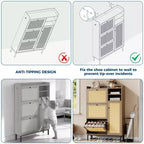 Meuble à Chaussures 3 Tiroirs Basculants avec Étagères à 5 Niveaux, Rangement à Chaussures en Rotin Naturel sur Pied pour Entrée, Couloir et Placard
