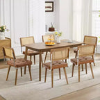 Modern Boho Rattan Dining Chairs Set of 4/6, Soft Upholstered Seat, Tall Cane Back, Sturdy Wooden Legs, for Kitchen, Dining Room, Restaurant