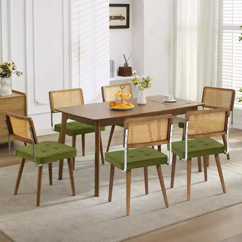 Lot de 4 ou 6 chaises de salle à manger en rotin style bohème moderne, assise rembourrée douce, dossier haut en cannage, pieds en bois robustes, pour cuisine, salle à manger, restaurant