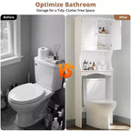 Meuble de rangement pour toilettes, peu encombrant, à 3 niveaux, organiseur de salle de bain autoportant avec étagère réglable, doubles portes, crochets, sécurité anti-basculement