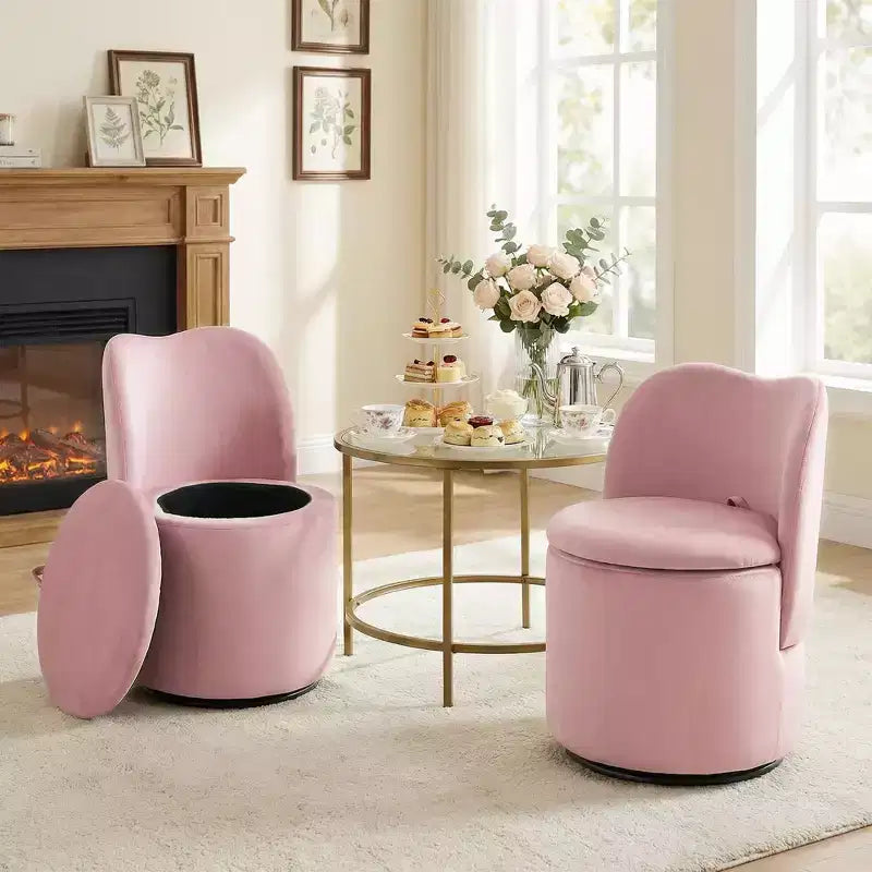 Chaise de Vanité Pivotante à 360° avec Rangement - 159 kg, Velours Teddy/Velours, Compartiment Caché, Aucun Assemblage Requis