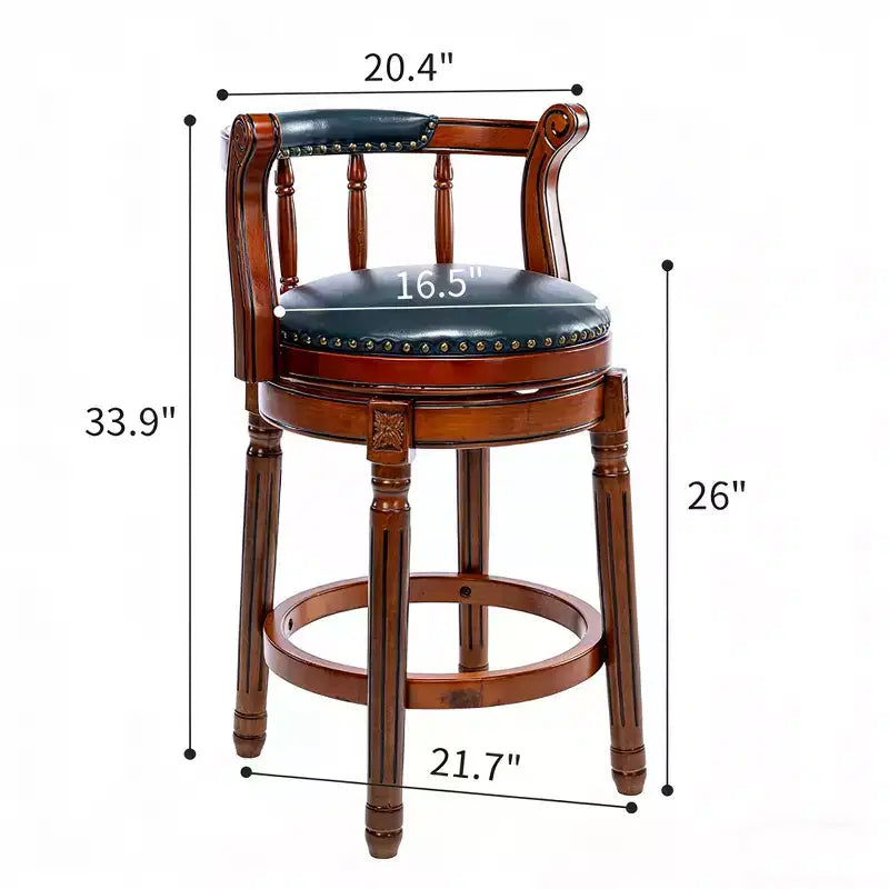 Tabourets de bar en cuir pivotants en bois, hauteur d'assise 66 cm, chaise haute de bar pivotante à 360 degrés avec dossiers