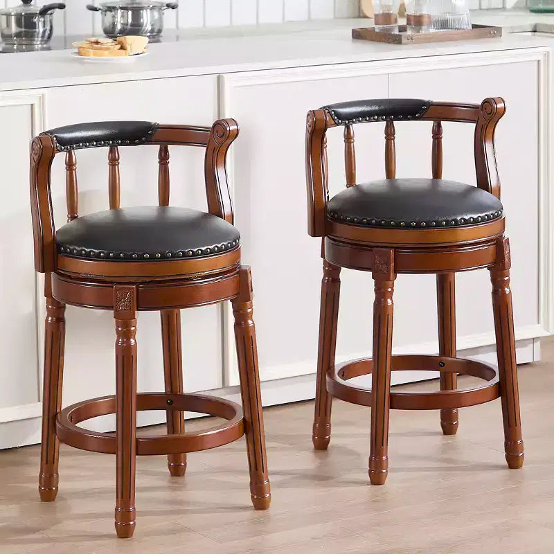 Tabourets de bar en cuir pivotants en bois, hauteur d'assise 66 cm, chaise haute de bar pivotante à 360 degrés avec dossiers