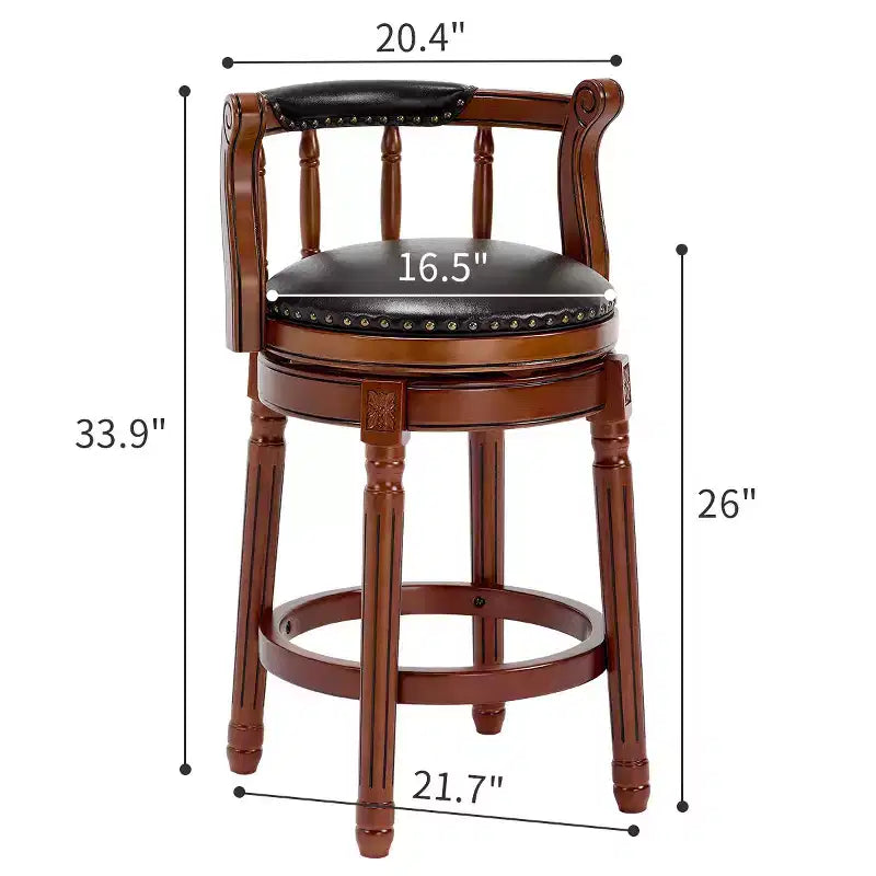 Tabourets de bar en cuir pivotants en bois, hauteur d'assise 66 cm, chaise haute de bar pivotante à 360 degrés avec dossiers