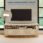 Meuble TV moderne du milieu du siècle COZONY 70 pour téléviseurs jusqu'à 85 pouces, centre de divertissement avec tiroir gravé et étagères de rangement ouvertes