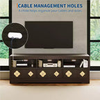 Meuble TV moderne du milieu du siècle COZONY 70 pour téléviseurs jusqu'à 85 pouces, centre de divertissement avec tiroir gravé et étagères de rangement ouvertes