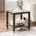 20 Modern 2-Tier Glass End Table with Metal Frame,Versatile Living Room & Bedroom Side Table