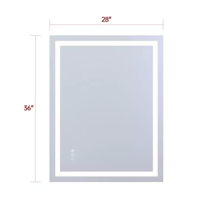 Miroir de salle de bain SUMERAIN 28x36 mural en verre trempé, anti-buée, éclairage LED, 3 modes de couleur