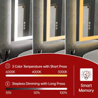 Miroir de salle de bain SUMERAIN 28x36 mural en verre trempé, anti-buée, éclairage LED, 3 modes de couleur