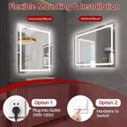Miroir de salle de bain SUMERAIN 28x36 mural en verre trempé, anti-buée, éclairage LED, 3 modes de couleur